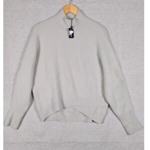 Express Womens Mock Neck Crossover Hem Fuzzy Knit Sweater Cream Large New